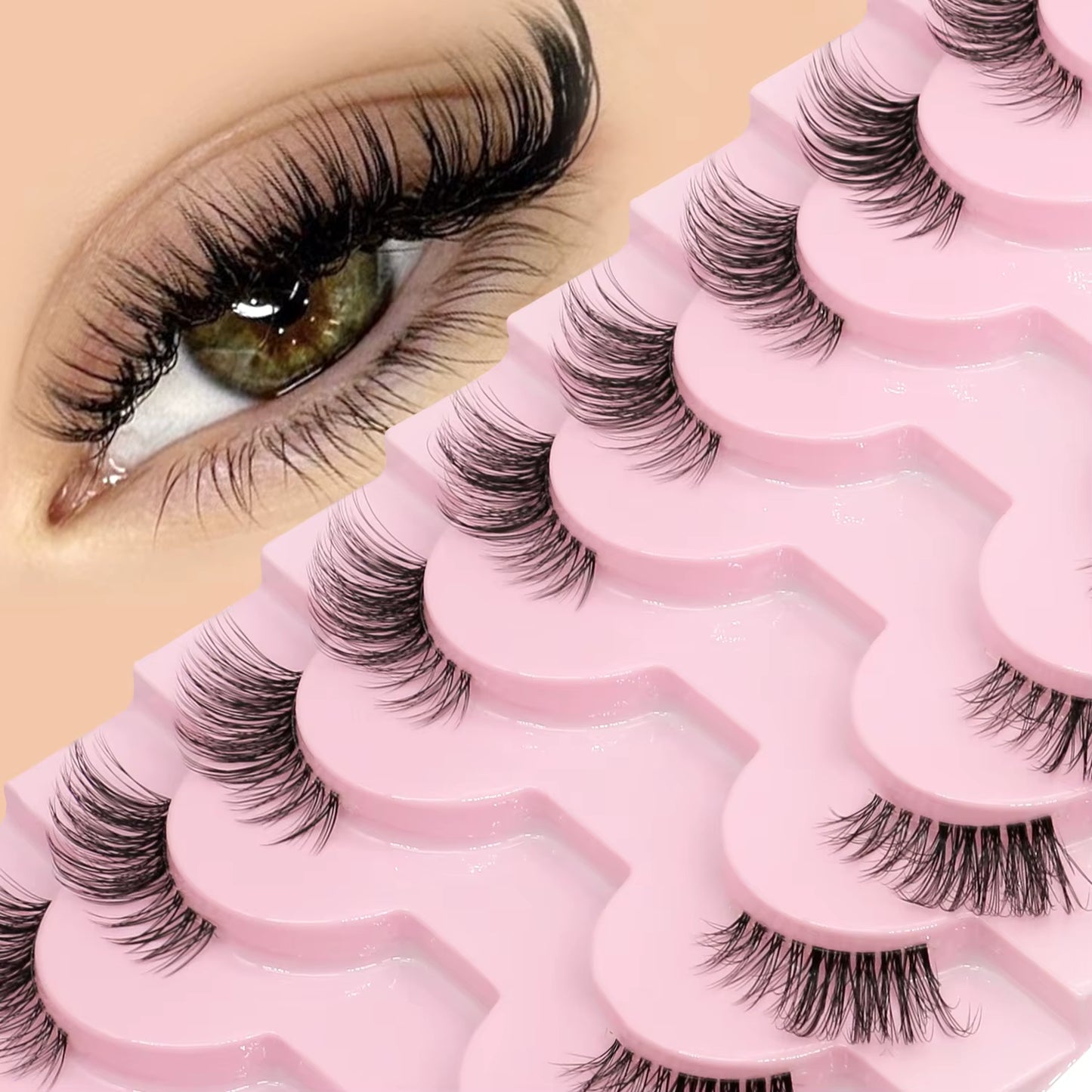 Half Eye Lashes 5/6/10 Pairs Cat Eye Lashes Clear Band Fake Eyelashes Eye Elongated Natural Look Eyelashes Extension