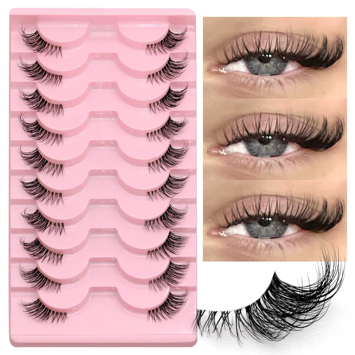Half Eye Lashes 5/6/10 Pairs Cat Eye Lashes Clear Band Fake Eyelashes Eye Elongated Natural Look Eyelashes Extension