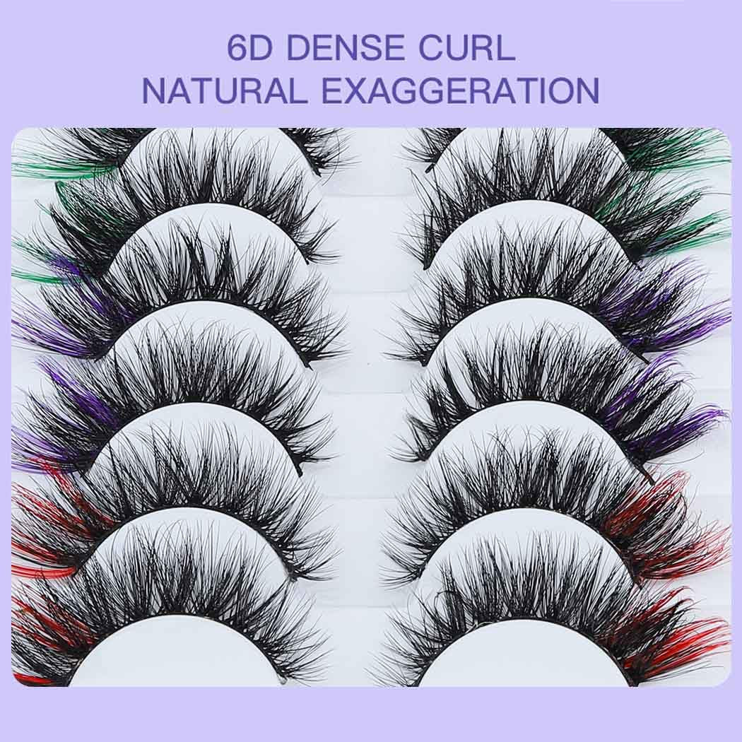 False Eyelashes with Color Fluffy Faux Mink Lashes Colored D Curl Strip Long Eye Lashes 10 Pairs Dramatic Lashes Volume Fake Eyelashes for Women and Girls