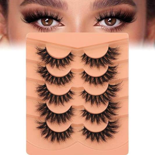 Fluffy Lashes Mink False Eyelashes Cat Eye Lashes Natural Look Volume Faux Mink Eyelashes 5 Pairs Multipack by