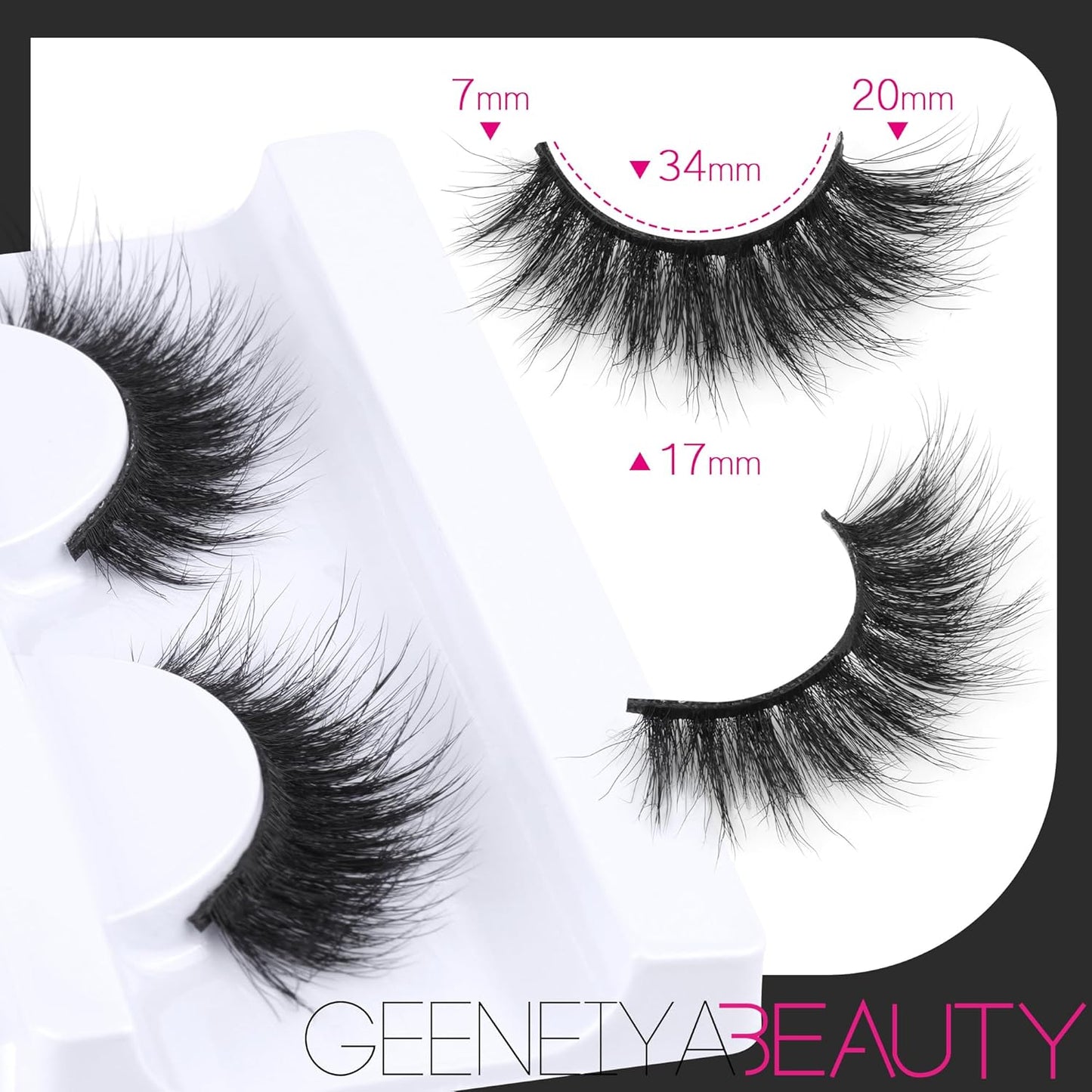 Mink Lashes Fluffy 3D Natural Look Mink Eyelashes Wispy Cat Eye Lashes D Curl False Eyelashes Reusable Strip 20Mm Fake Lashes, Black