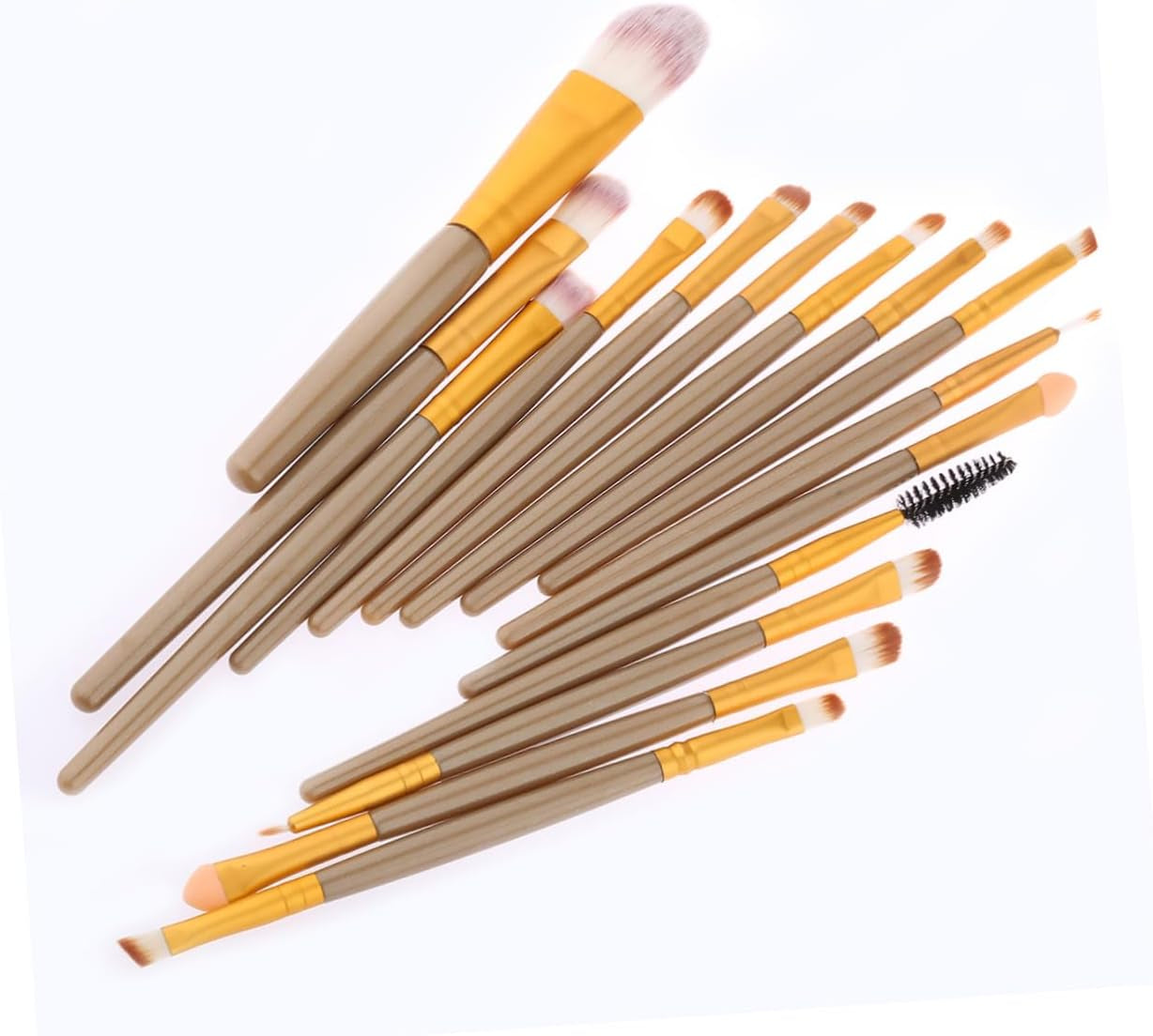 15Pcs Cosmetics Brush Set with Wooden Handle Pink and White Nylon Bristles Includes Powder and Blush Brushes for Makeup Application 185 Brown Handle