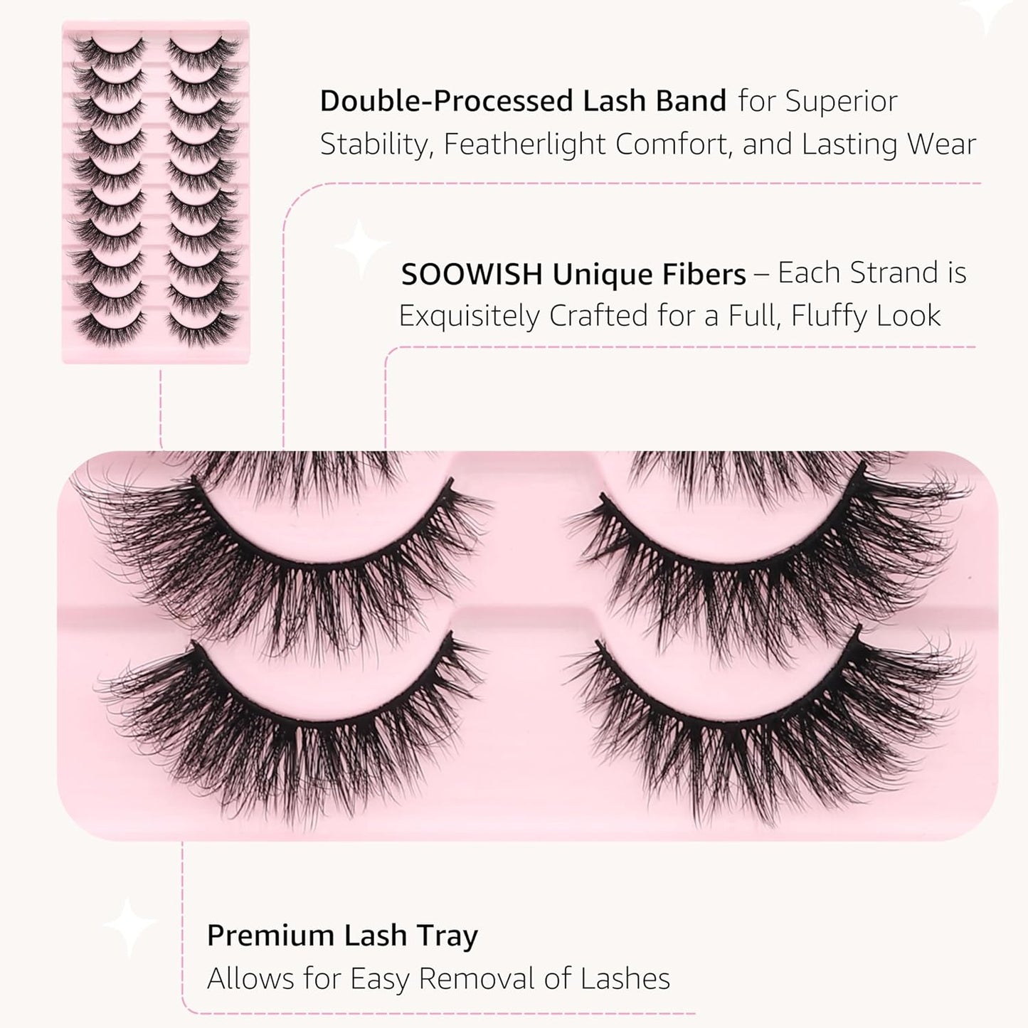 Mink Wispy Fluffy False Eyelashes – Cat Eye Lashes with 9D Volume and Extension-Like Effect – 10 Pairs