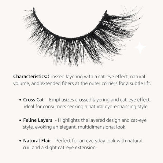 Mink Wispy Fluffy False Eyelashes – Cat Eye Lashes with 9D Volume and Extension-Like Effect – 10 Pairs