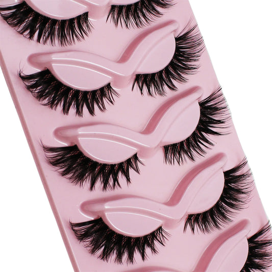 5 Pairs Cat Eye Lashes False Eyelashes Winged End Eye Elongated Eyelashes Fake Lashes Soft Natural Long Full Strip Lashes