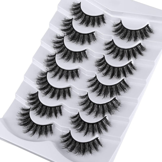 Lashes Eyelashes 8D Fluffy False Eyelashes Wispy Faux Mink Lashes Light Weight Fake Eyelashes Cat Eye Lashes 7 Pairs Pack
