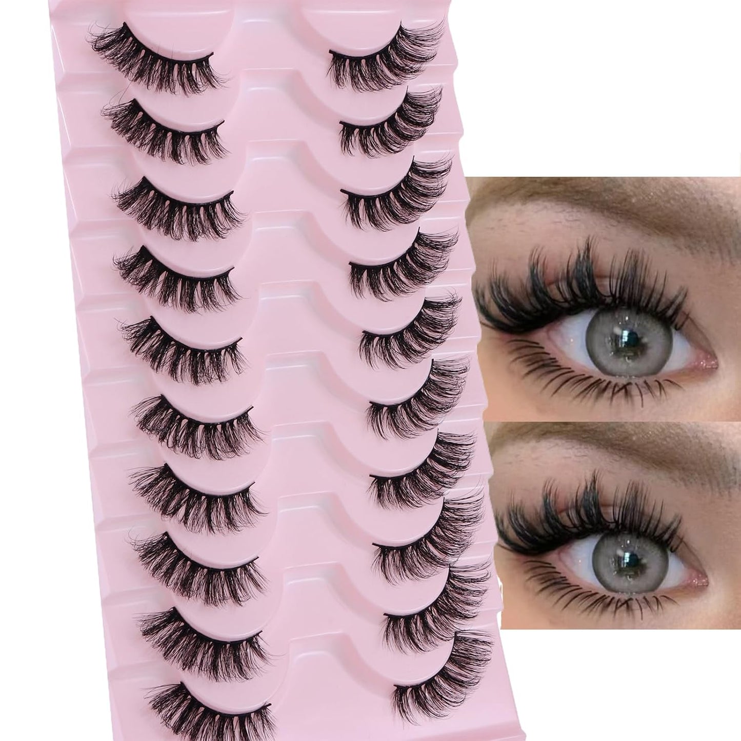 10 Pairs Half Lashes 3D Multi-Layers Fluffy Cat Eye Lashes Clear Band Natural Look False Eyelashes That Look like Extensions 15Mm Curl Volume Lashes Reusable (A2)
