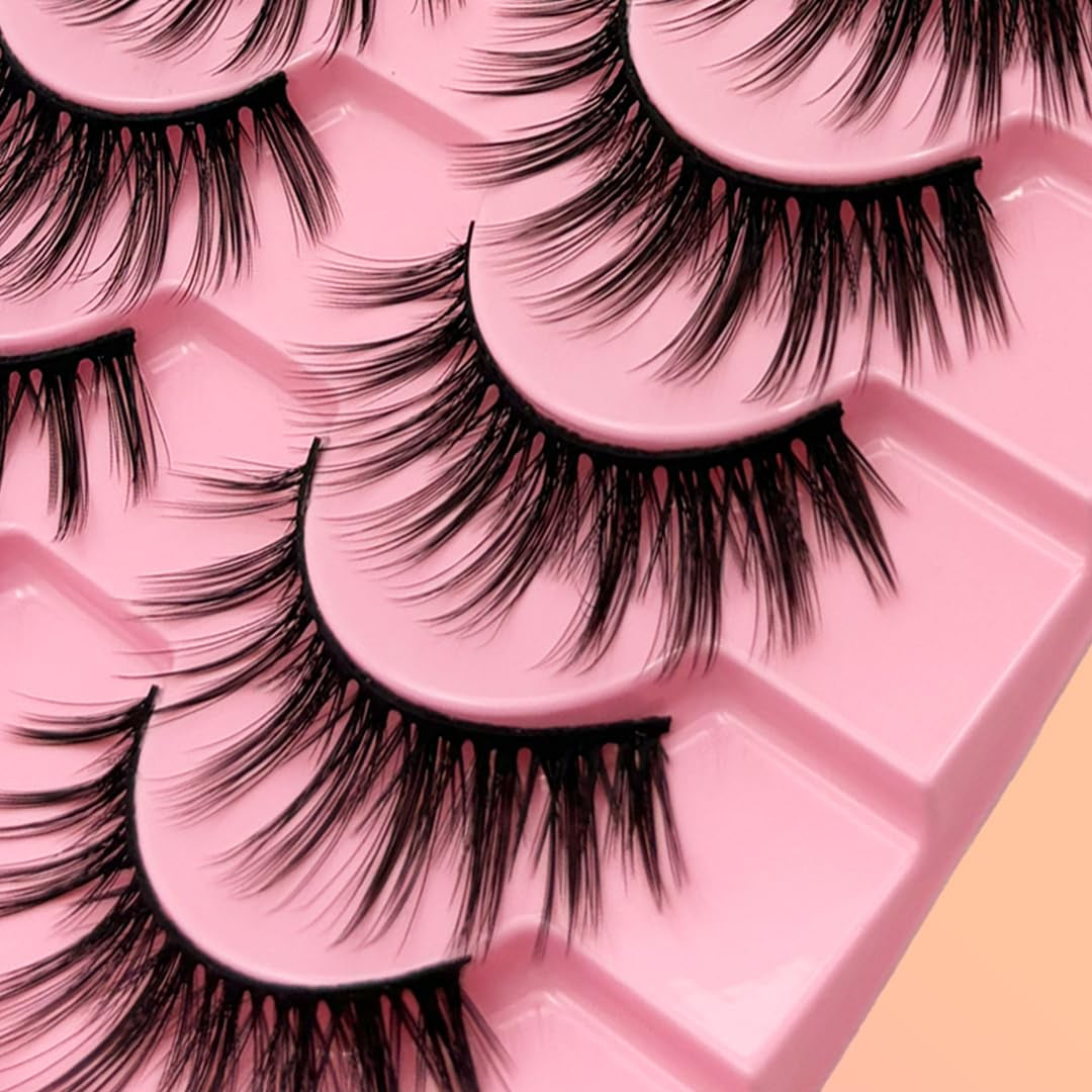 Eyelashes Natural Look Faux Mink Lashes Pack Handmade Fluffy False Eyelashes 3D Volume Eyelash 10 Pairs Eye Lashes (11-16MM Wispy Cat Eye 77)