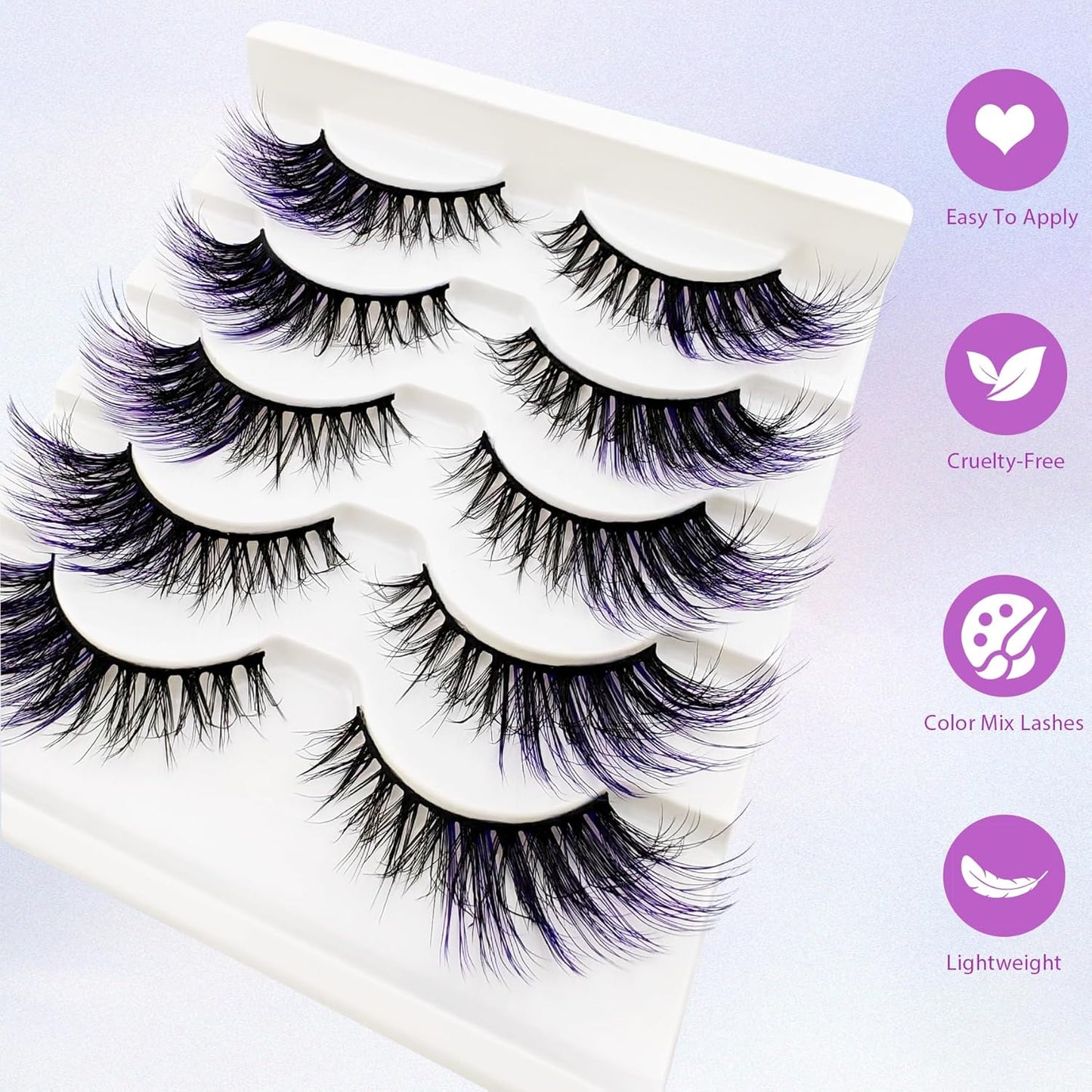 Colored Lashes Fluffy Mink Eyelashes Blue End, 20Mm Dramatic Cat-Eye Lashes That Look like Extensions Wispy Faux Mink False Eyelashes Natural Look(5W-Blue)