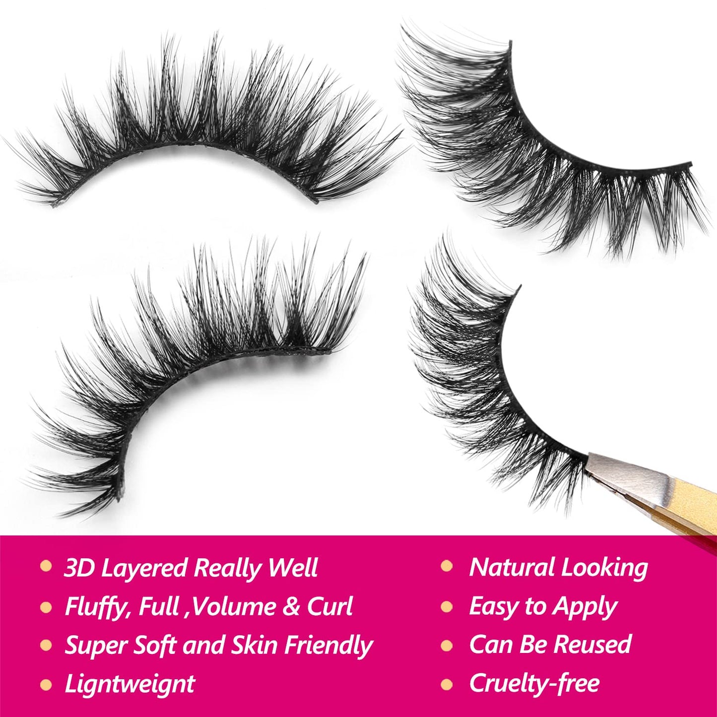 False Eyelashes Cat Eye-Lashes 3D Mink Lashes,Spiky Wispy Natural Long Faux Mink Lashes Strips Soft & Reusable Makeup Professional Fake Eyelashes Pack 15 Pairs | Trish Style