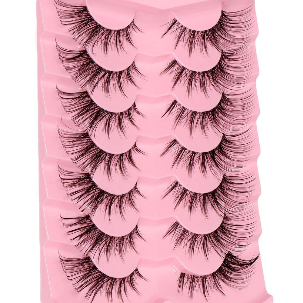 Manga Lashes, Fox Eye False Eyelashes Cat Eye Lashes Natural Look Cosplay Anime Eyelashes Clear Band Eyelashes Wispy Faux Mink Fake Lashes 7 Pairs