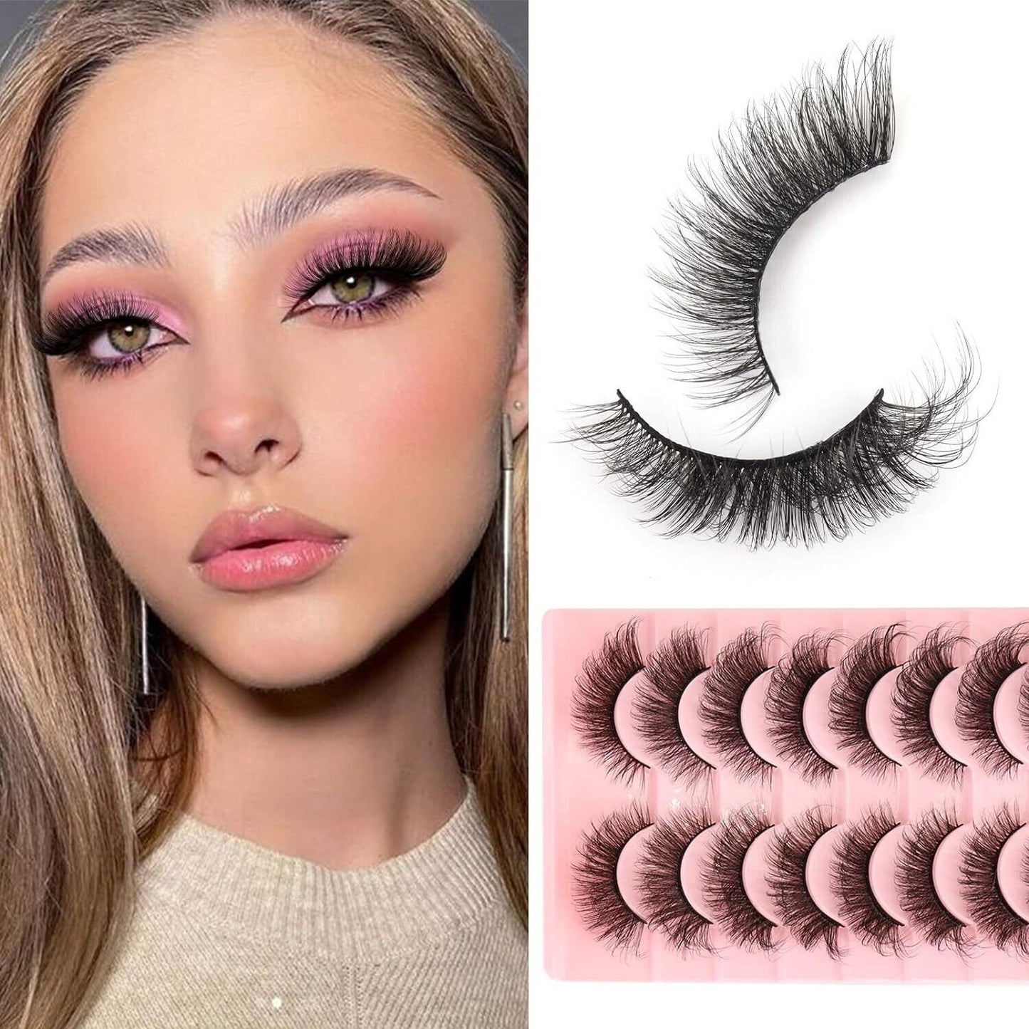 Milybest Lashes False Eyelashes 10 Pairs 20Mm Cat Eye Faux Mink Lashes Fluffy