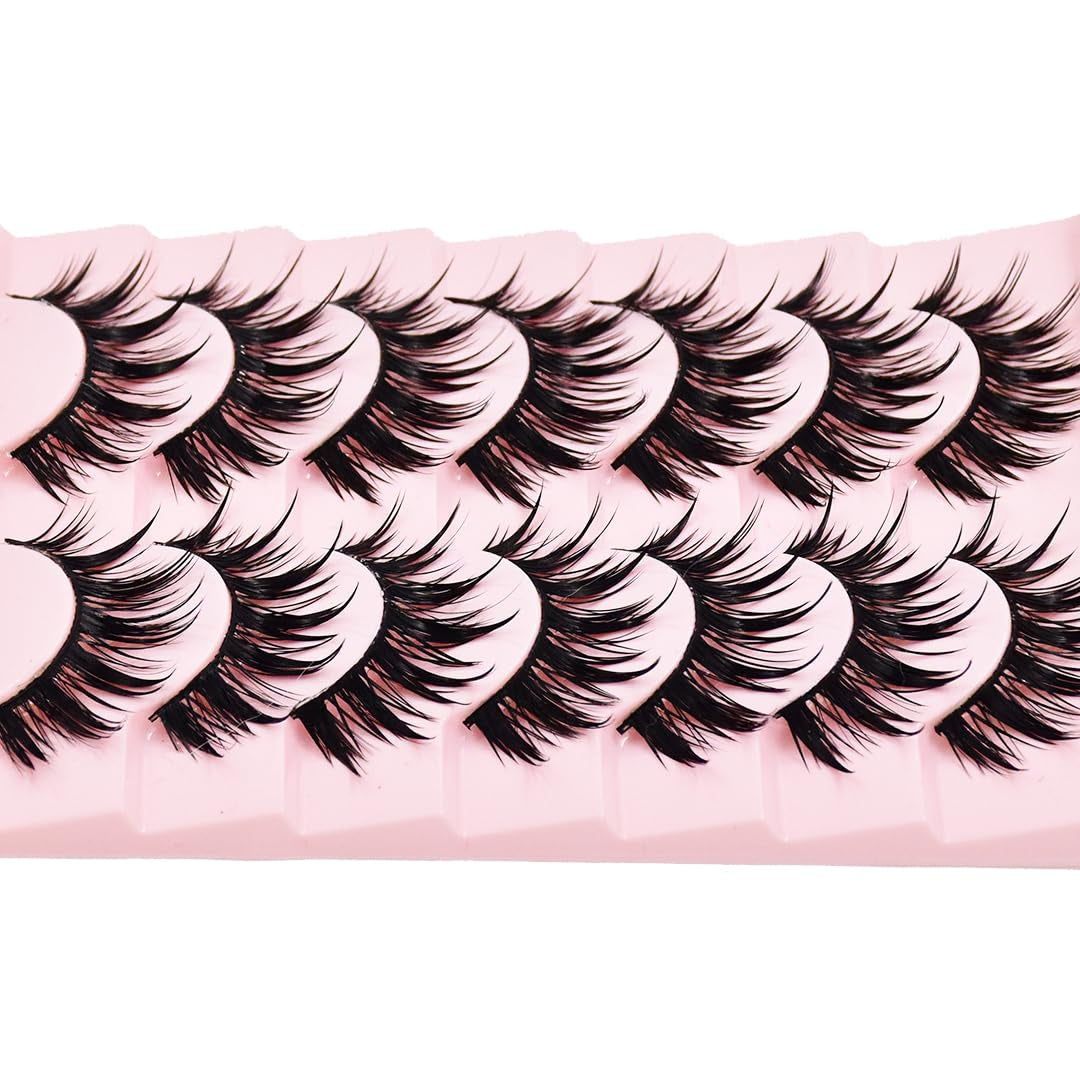 10Pairs Manga Lashes Spiky Cat Eye Lashes Extensions 16Mm Cute Look Lashes Faux Mink Eyelashe (H01)