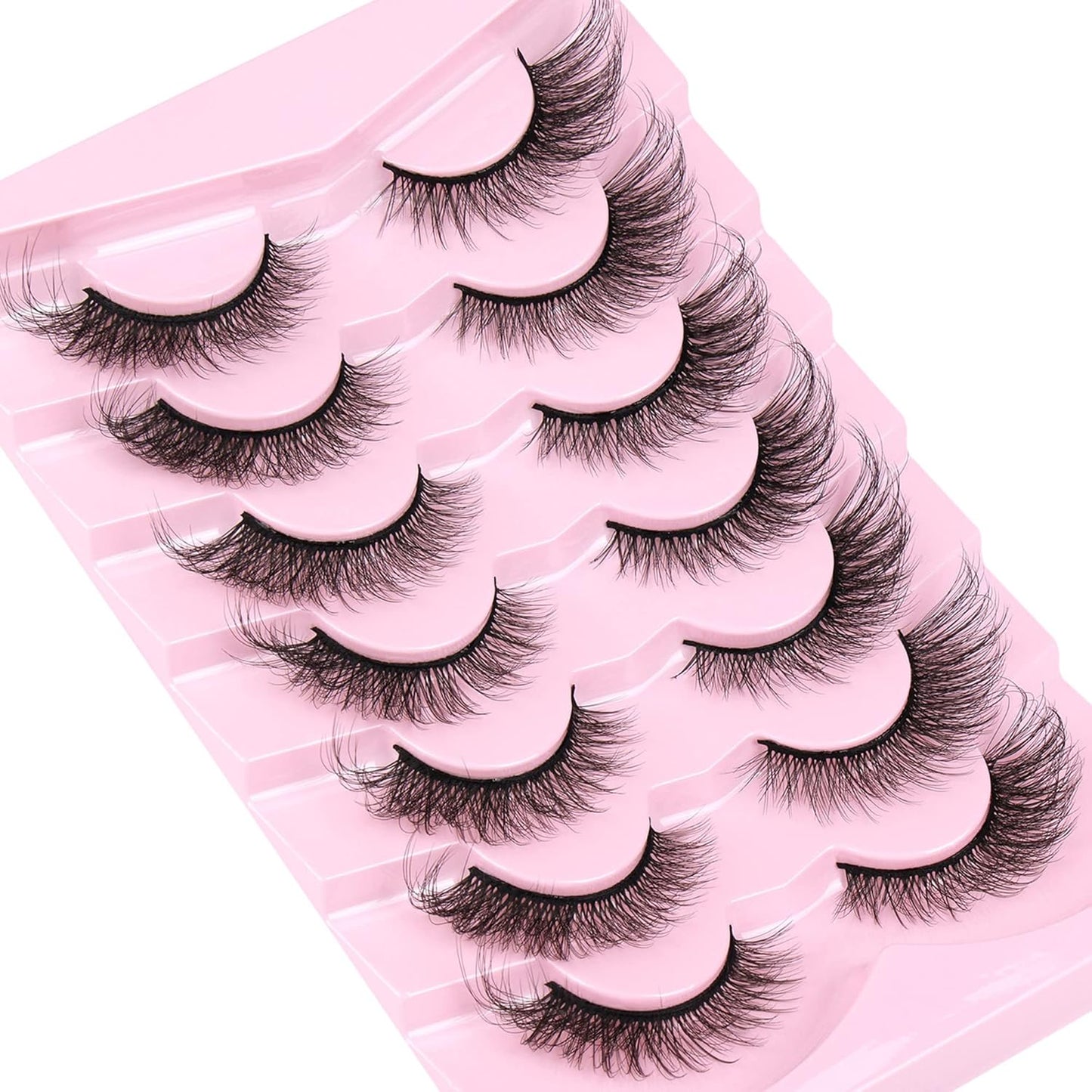 Cat Eye Lashes Natural Look Fluffy Wispy False Eyelashes Pack 20MM 3D Mink Lashes Fluffy Natural False Lashes 7 Pairs by