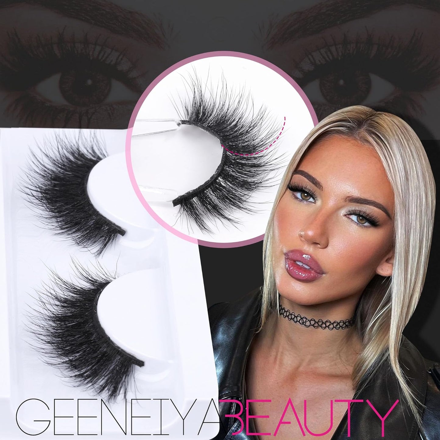Mink Lashes Fluffy 3D Natural Look Mink Eyelashes Wispy Cat Eye Lashes D Curl False Eyelashes Reusable Strip 20Mm Fake Lashes, Black