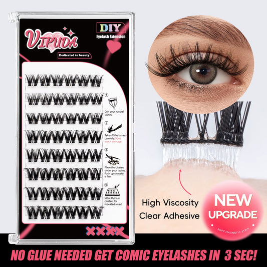 Self Adhesive Cluster Lashes Press on No Glue Needed Segmented Eyelashes Reusable DIY Individual Eyelash Extension