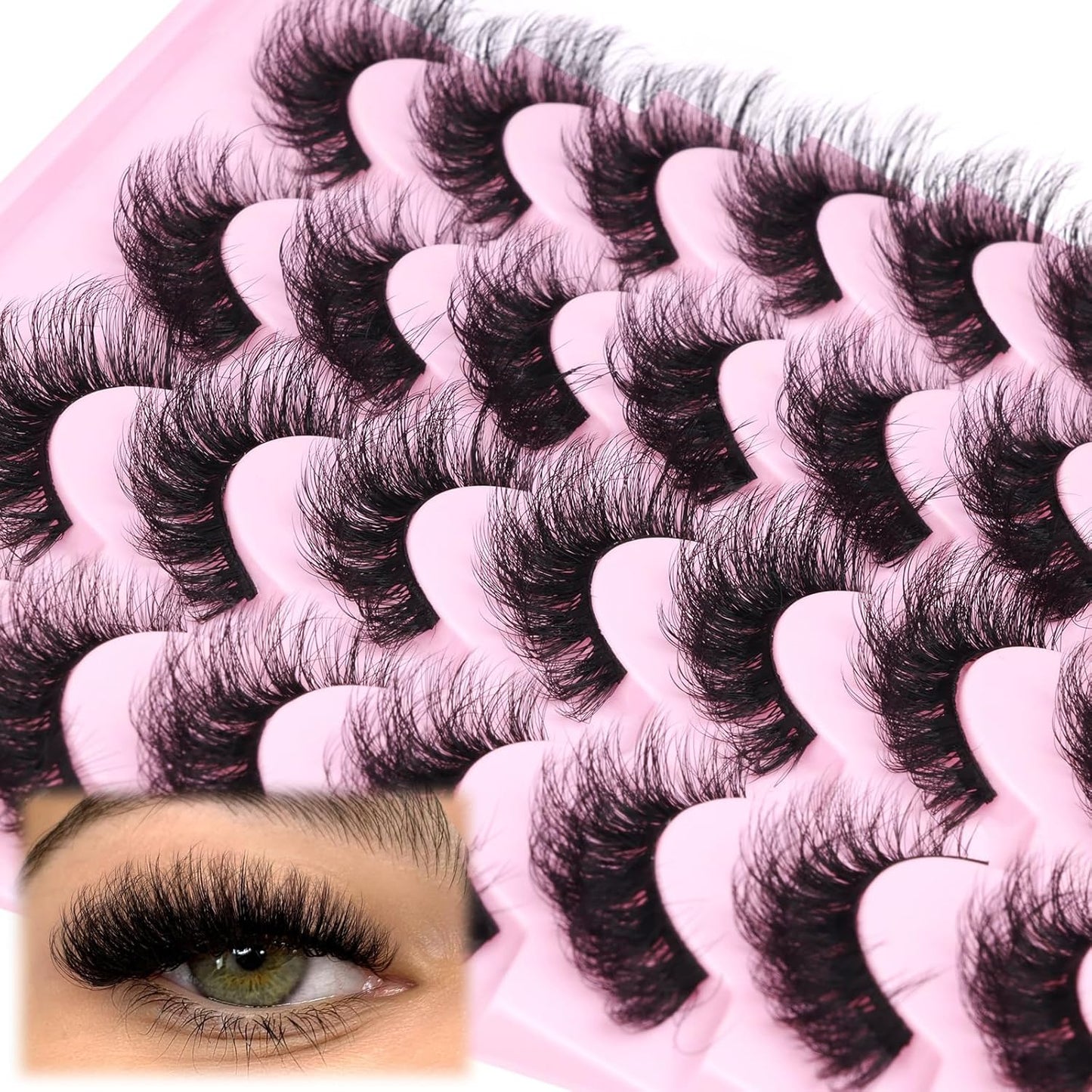 Mink Lashes Volume Cat Eye Thick False Eyelashes Natural Curly Fake Eyelashes 18MM Full 8D Volume Lashes Pack 14 Pairs