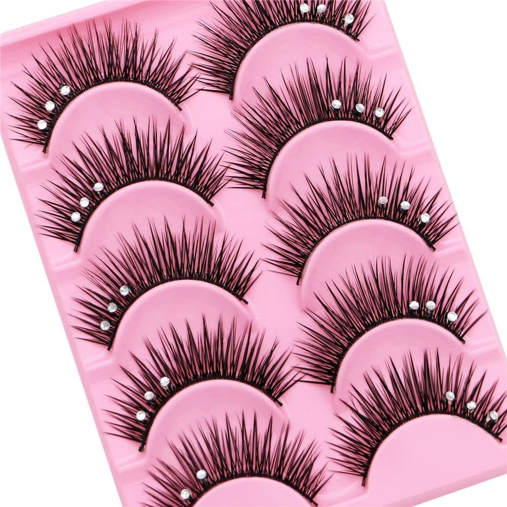 10Pair Diamond False Eyelashes for Makeup, False Eyelashes Dramatic Volume Thick Long Eye Lashes Glitter Handmade Fuffy Lashes Eye Extension