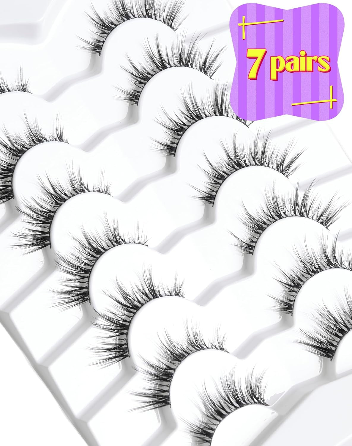 Natural Lashes Wispy Lashes Natural Look False Eyelashes Natural Flared Eyelashes False Eye Lashes Soft Fluffy Lashes 7 Pairs D13 Sexy Cat Eye-10Mm