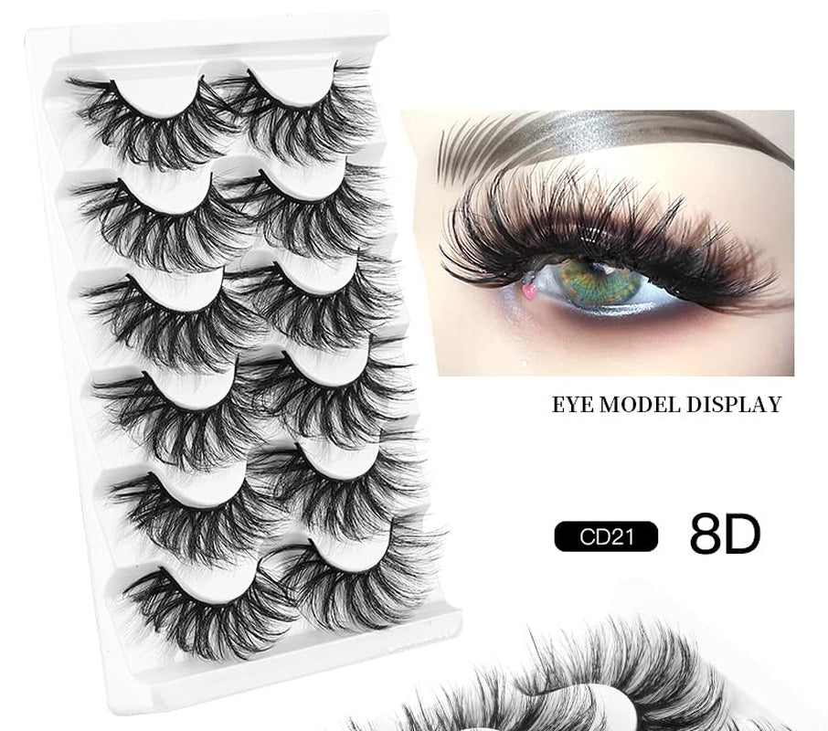 Mink Lashes Wispy False Eyelashes Cat Eye Lashes Natural Look Fluffy 8D Volume Strip Fake Eyelashes 6 Pairs Pack, Long-Lasting, Ultra-Light, CC Curl Lash Extension Effect (CD21)
