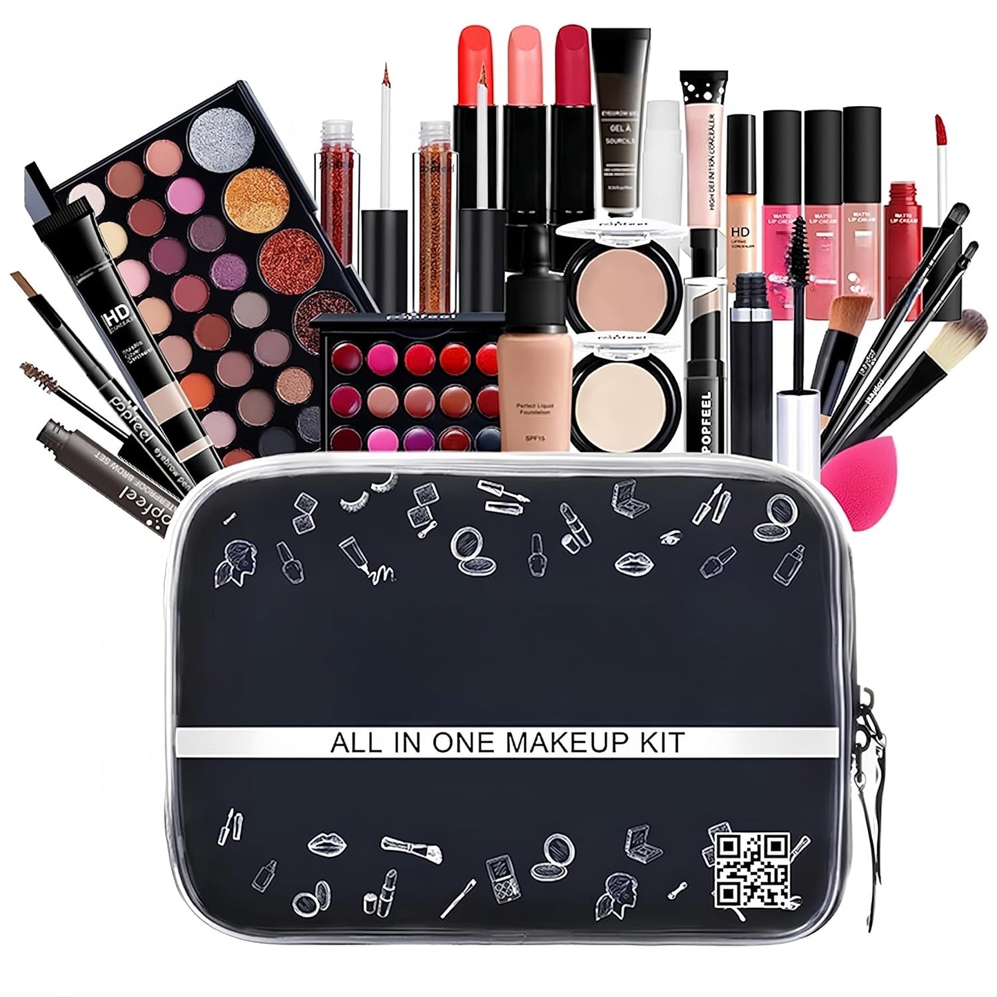 All in One Makeup Kit 27 Piece Makeup Kit for Women Full Kit, All in One Makeup Sets Include Eyebrow Eyeliner Eyeshadow Mascara Foundation Concealer Lip Gloss Lipstick Brush (Mkit-04)