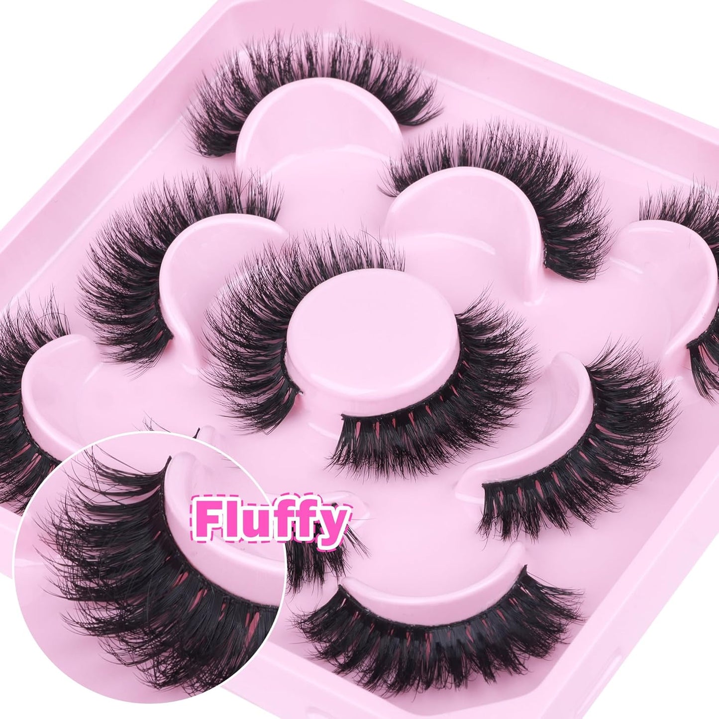 Mink Lashes Fluffy 6D Volume False Eyelashes Fluffy Strip 15-18MM Fake Lashes 100% Handmade Lightweight 5 Pairs Pack Faux Mink Lashes (FD01), Black