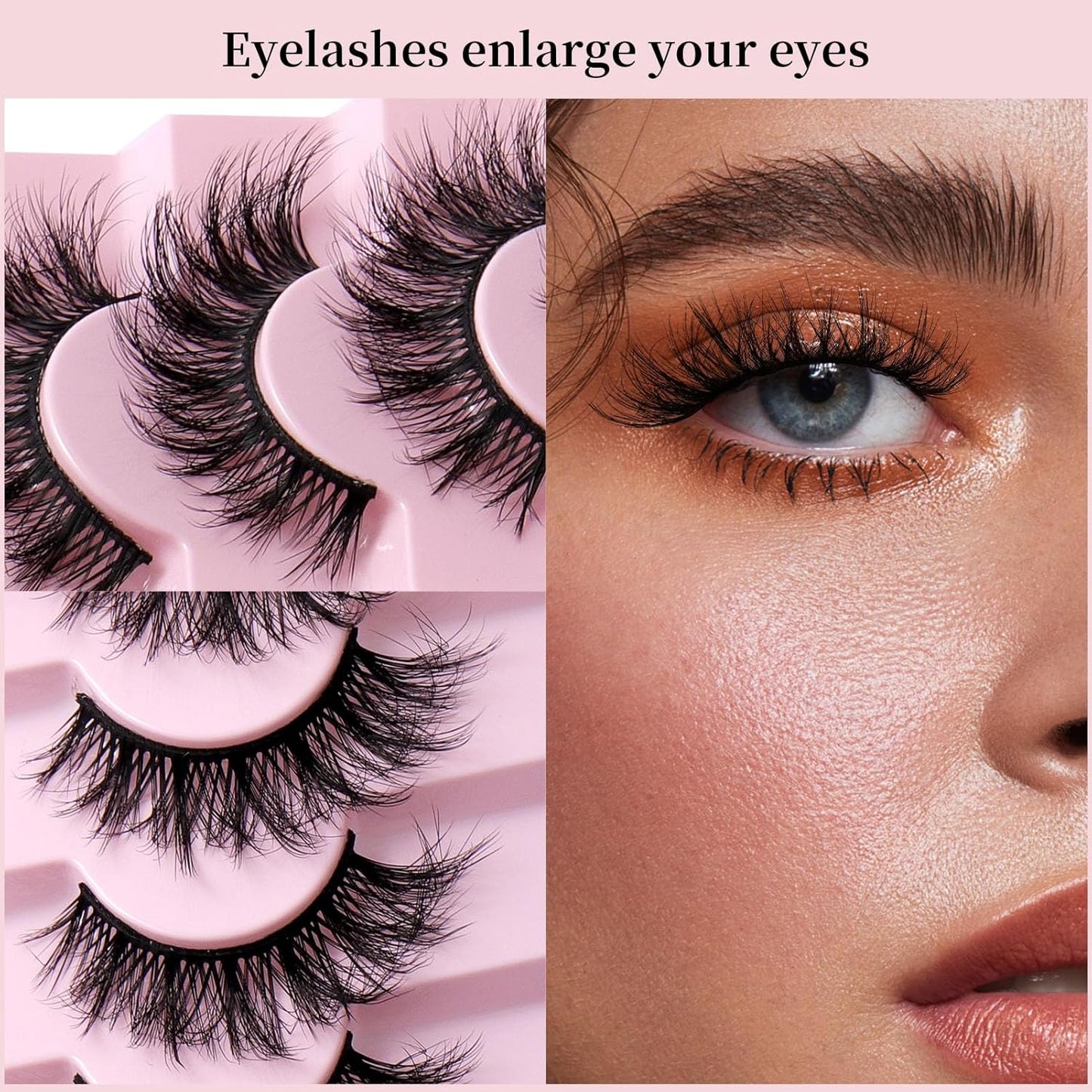 Cat Eye False Eyelashes 14 Pairs 6D Volume Natural Look Fluffy Wispy Lashes 17Mm Eye Lash Extensions Strip Fake Eyelashes Pack