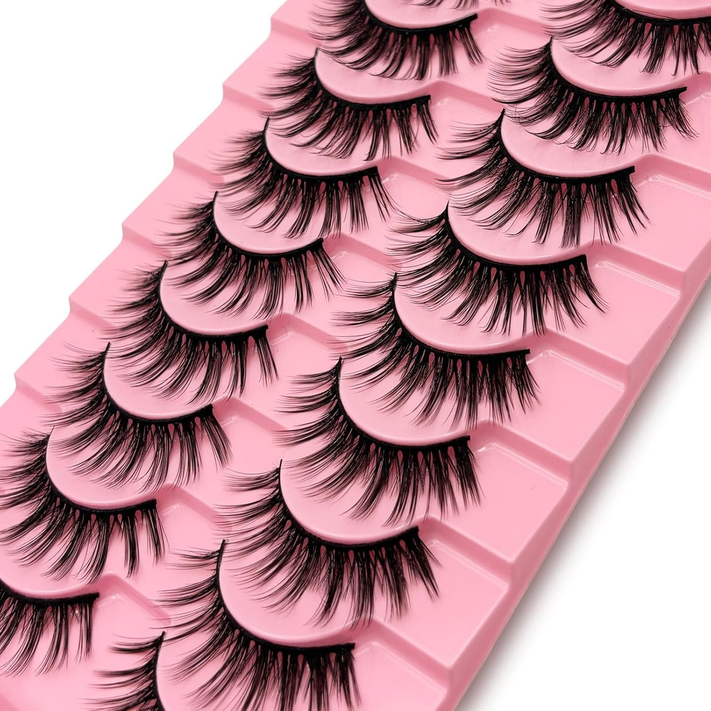 Eyelashes Natural Look Faux Mink Lashes Pack Handmade Fluffy False Eyelashes 3D Volume Eyelash 10 Pairs Eye Lashes (11-16MM Wispy Cat Eye 77)