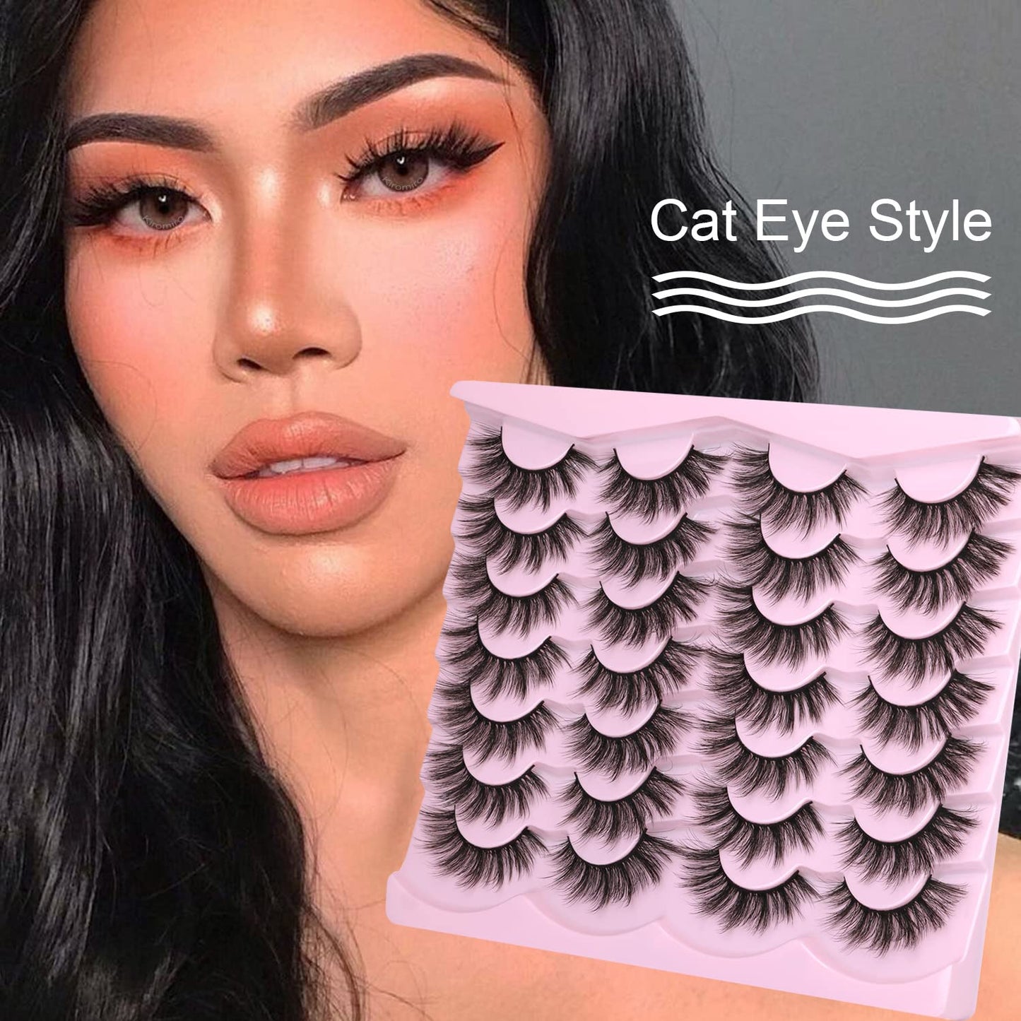 Eyelashes Natural Look Faux Mink Lashes 3D False Eyelashes Wispy Cat Eye Lashes Pack Strip Lashes by