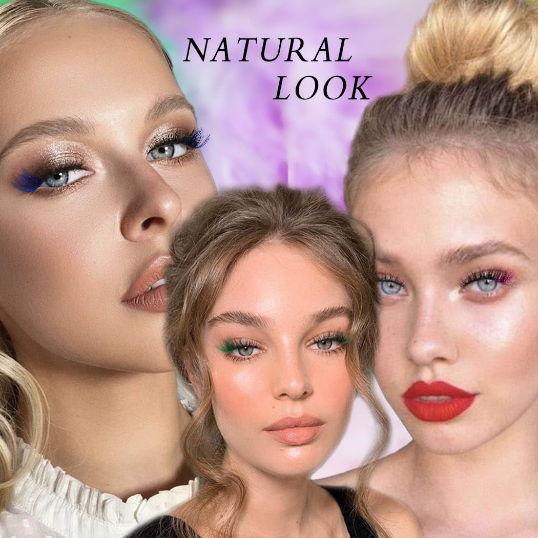 False Eyelashes with Color Fluffy Faux Mink Lashes Colored D Curl Strip Long Eye Lashes 10 Pairs Dramatic Lashes Volume Fake Eyelashes for Women and Girls