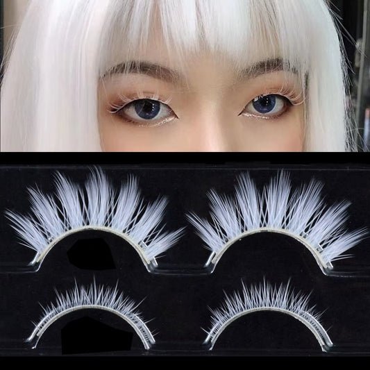 2 Pairs/Set 3D White Eyelashes Clear Band Snow Color Eye Lashes Cosplay Halloween Manga Lashes Makeup up and Lower Bottom Lashes
