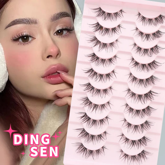 Cat Eye Lashes 10Pairs False Eyelashes Natural Eyelashes Anime Winged Clear Band Lashes Fake Eyelash Manga Lashes Makeup