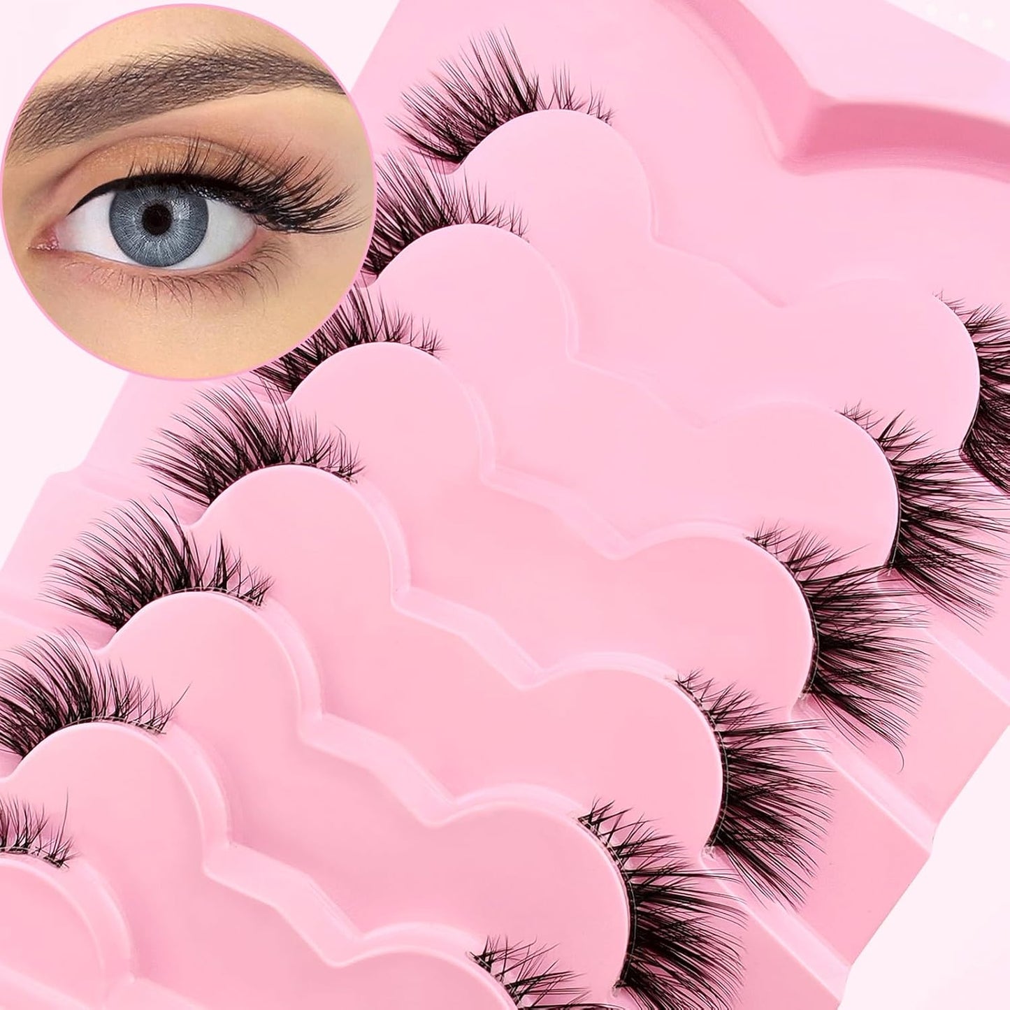Half Lashes with Clear Band, 15Mm Natural Look Fox Eye Fluffy Wispy 3D Curly Eyelashes, Cat-Eye Accent Lashes That Look like Extensions, Faux Mink False Eyelashes 7 Pairs Pack(Cz-27)