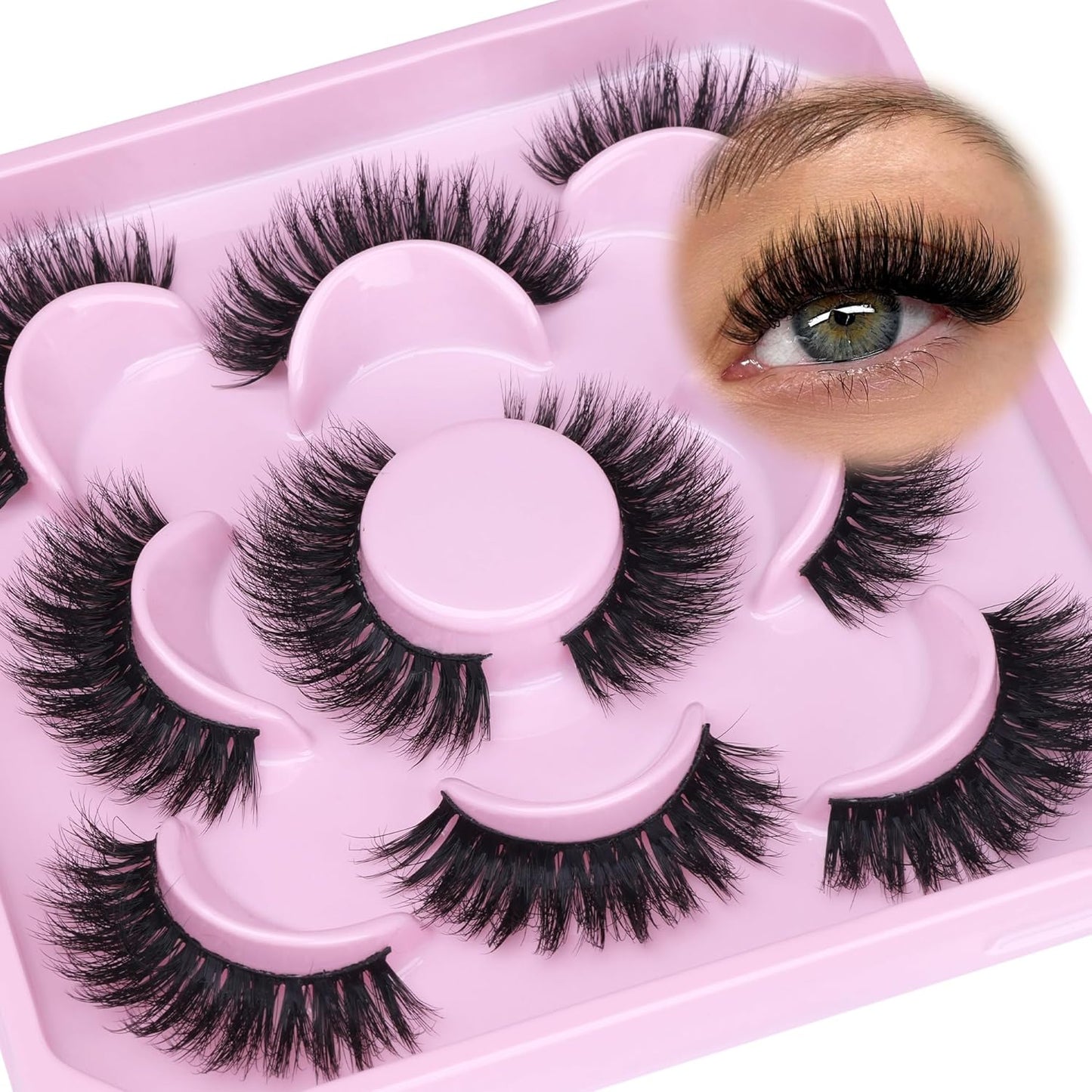 Mink Lashes Fluffy 6D Volume False Eyelashes Fluffy Strip 15-18MM Fake Lashes 100% Handmade Lightweight 5 Pairs Pack Faux Mink Lashes (FD01), Black