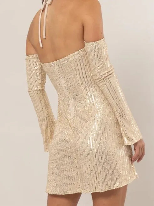 HYFVE Sequin Rosette Halter Mini Dress