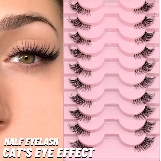 Half Eye Lashes 5/6/10 Pairs Cat Eye Lashes Clear Band Fake Eyelashes Eye Elongated Natural Look Eyelashes Extension