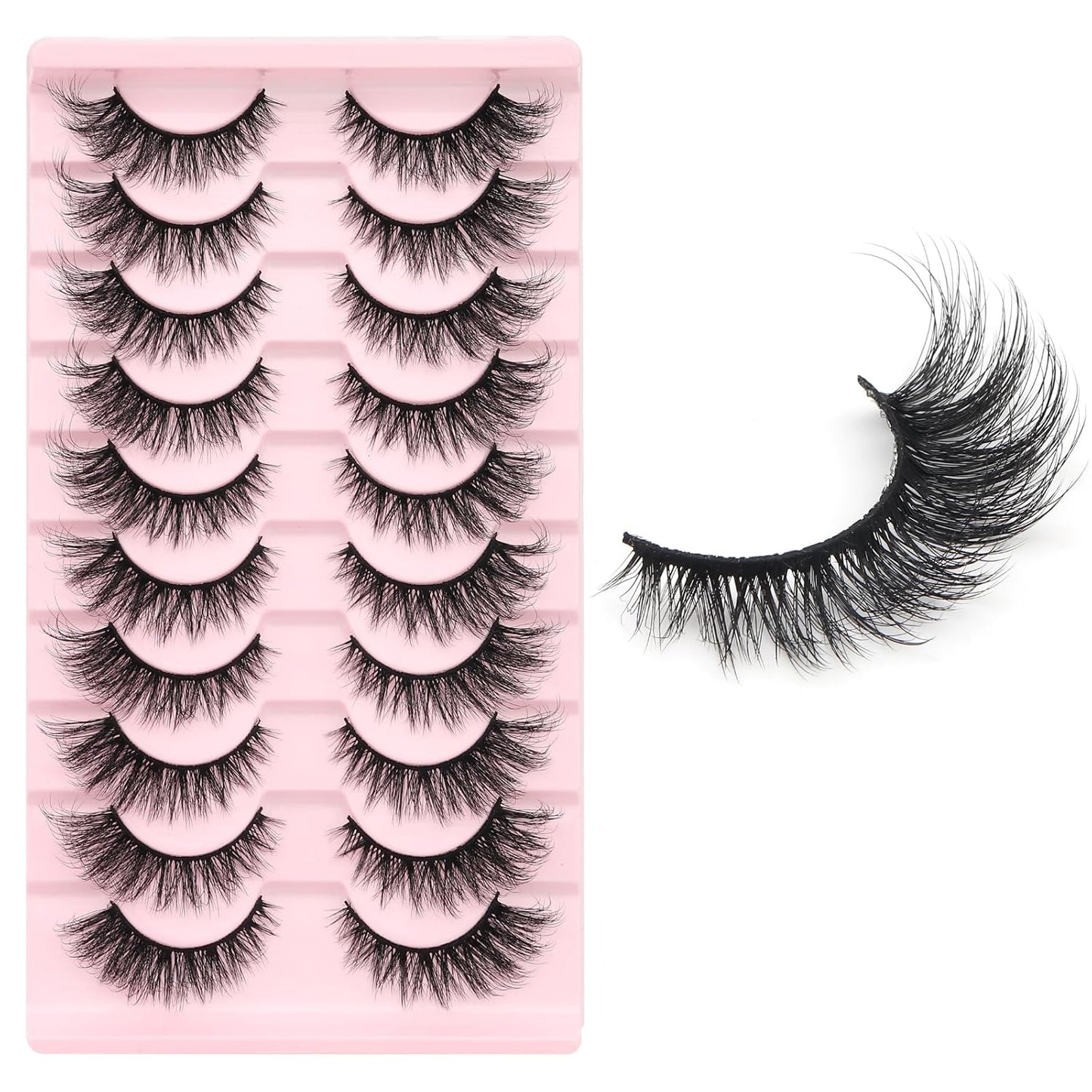 Mink Wispy Fluffy False Eyelashes – Cat Eye Lashes with 9D Volume and Extension-Like Effect – 10 Pairs