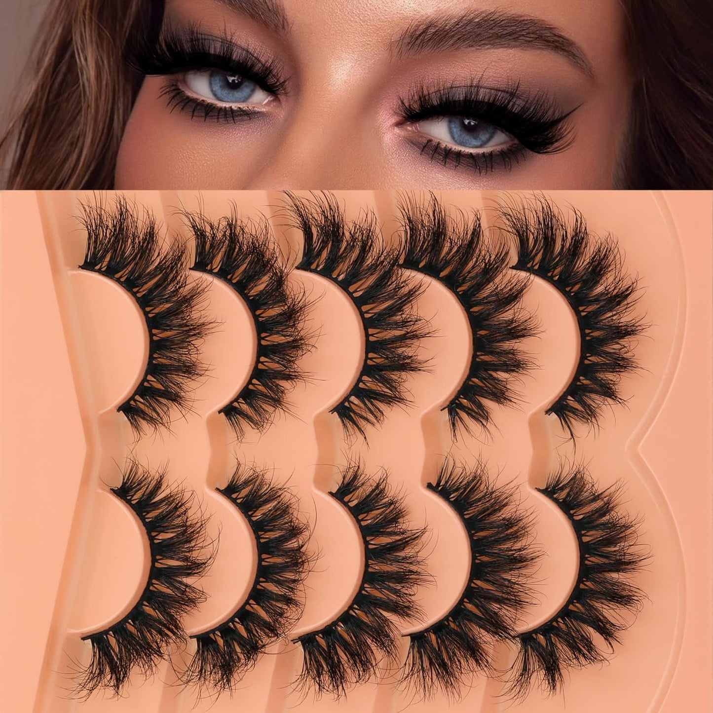 Fluffy Lashes Mink False Eyelashes Cat Eye Lashes Natural Look Volume Faux Mink Eyelashes 5 Pairs Multipack by