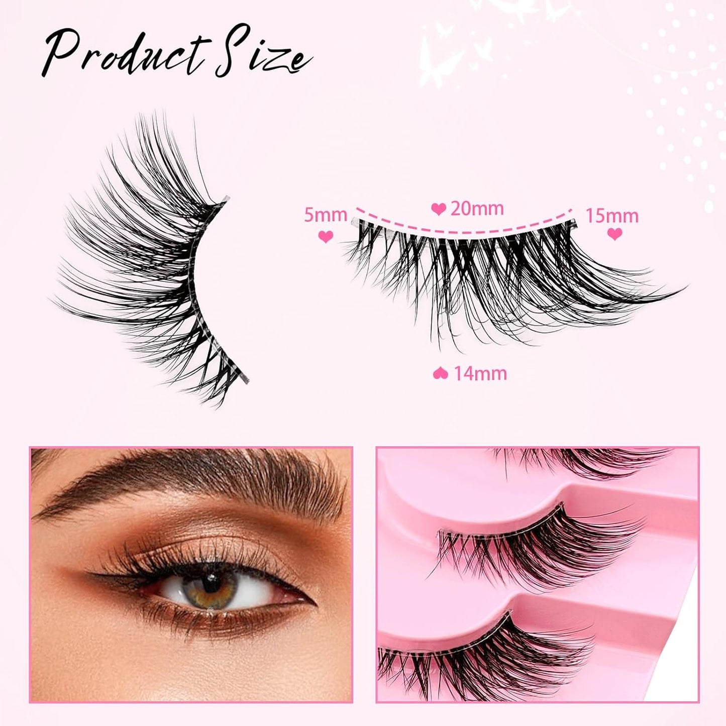 Half Lashes with Clear Band, 15Mm Natural Look Fox Eye Fluffy Wispy 3D Curly Eyelashes, Cat-Eye Accent Lashes That Look like Extensions, Faux Mink False Eyelashes 7 Pairs Pack(Cz-27)
