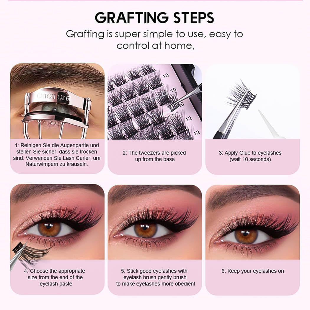 DIY Cluster Eyelash Extensions 110Pcs Individual Lashes Black Natural D Curl Faux Mink Lashes 10-14Mm Mix Length Clusters False Eyelashes for Women and Girls