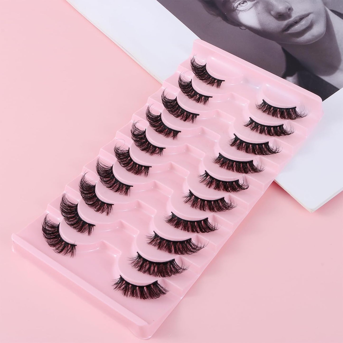 10 Pairs Half Lashes 3D Multi-Layers Fluffy Cat Eye Lashes Clear Band Natural Look False Eyelashes That Look like Extensions 15Mm Curl Volume Lashes Reusable (A2)