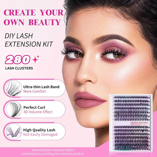 DIY Lash Extension Kit, 280Pcs 30D+40D Individual Lashes, Black, Vegan, Salon Lash Extensions at Home