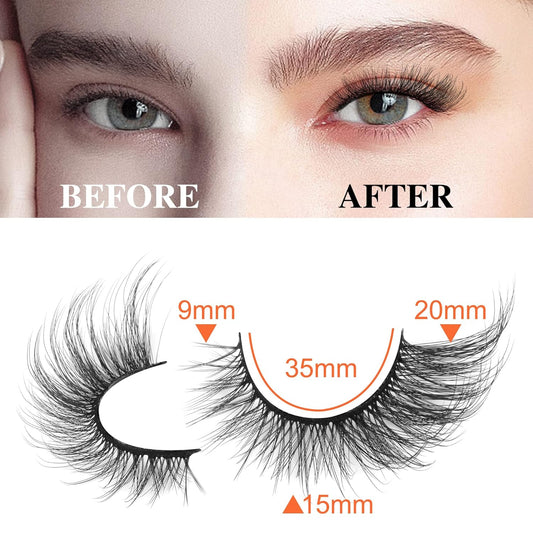 Cat Eye Lashes Natural Look Fluffy Wispy False Eyelashes Pack 20MM 3D Mink Lashes Fluffy Natural False Lashes 7 Pairs by