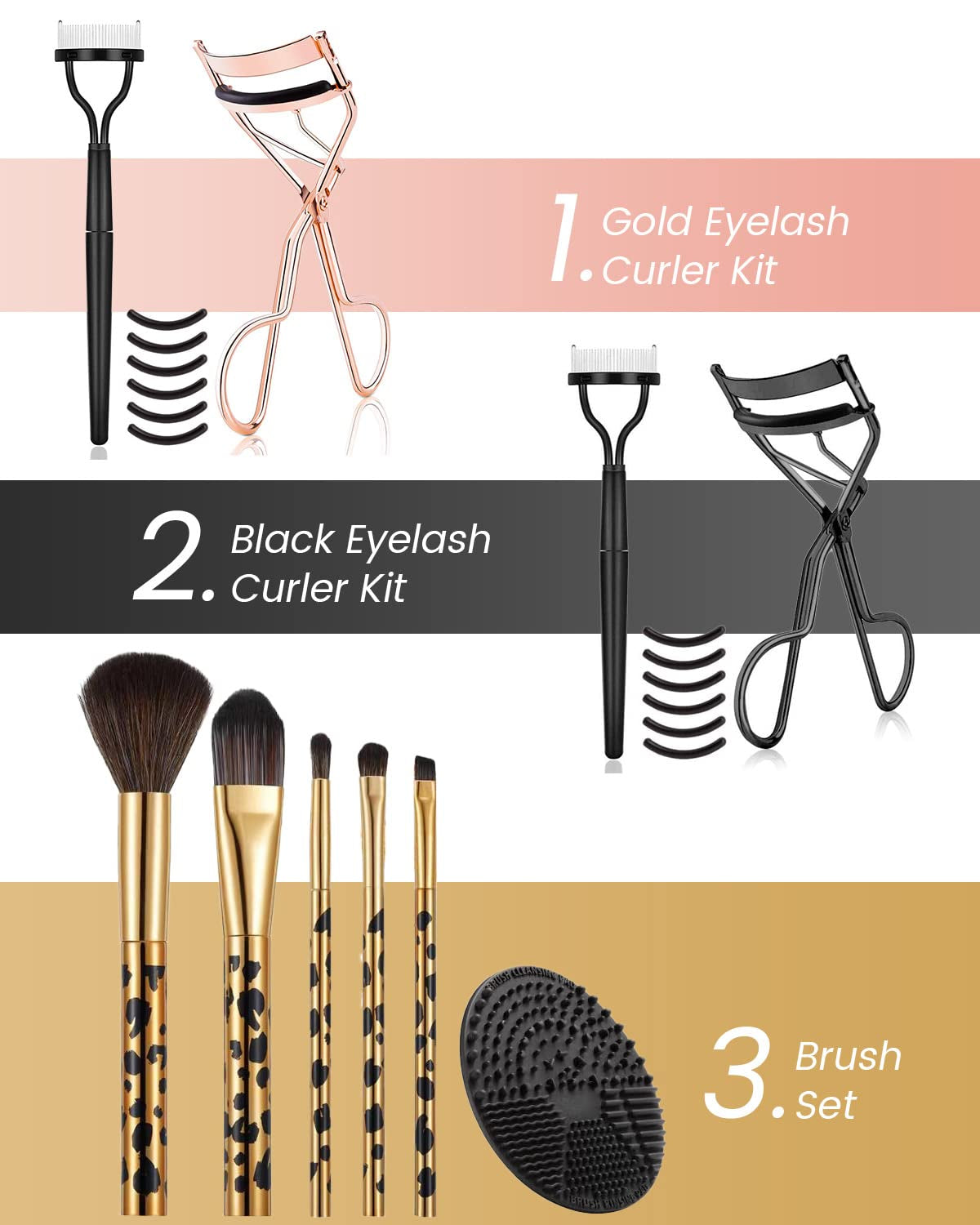 Eyelash Curler Kit Metal Lash Curlers with Mascara Applicator Eyelashes Separator Comb & 6 Replacement Refill Pads (Rose Gold)