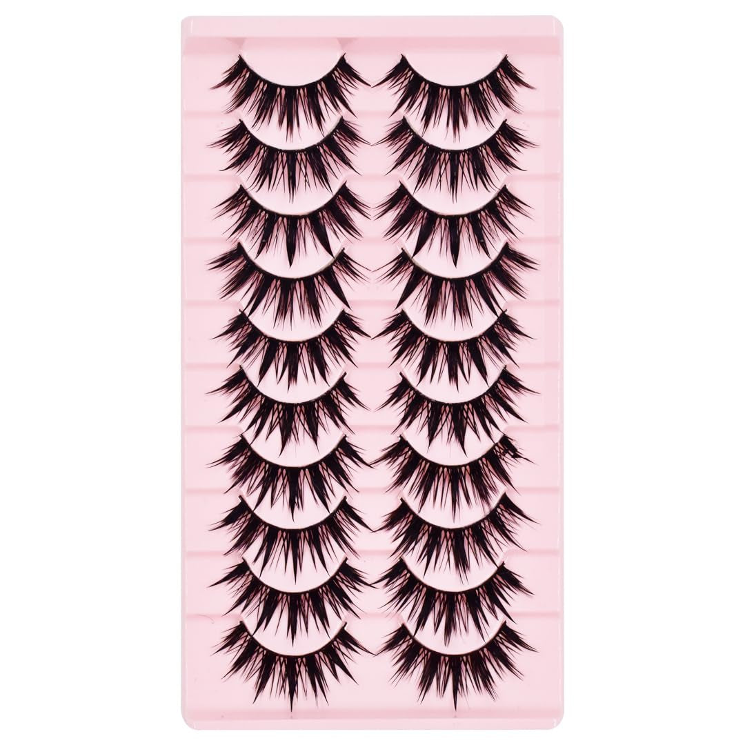 10Pairs Manga Lashes Spiky Cat Eye Lashes Extensions 16Mm Cute Look Lashes Faux Mink Eyelashe (H01)