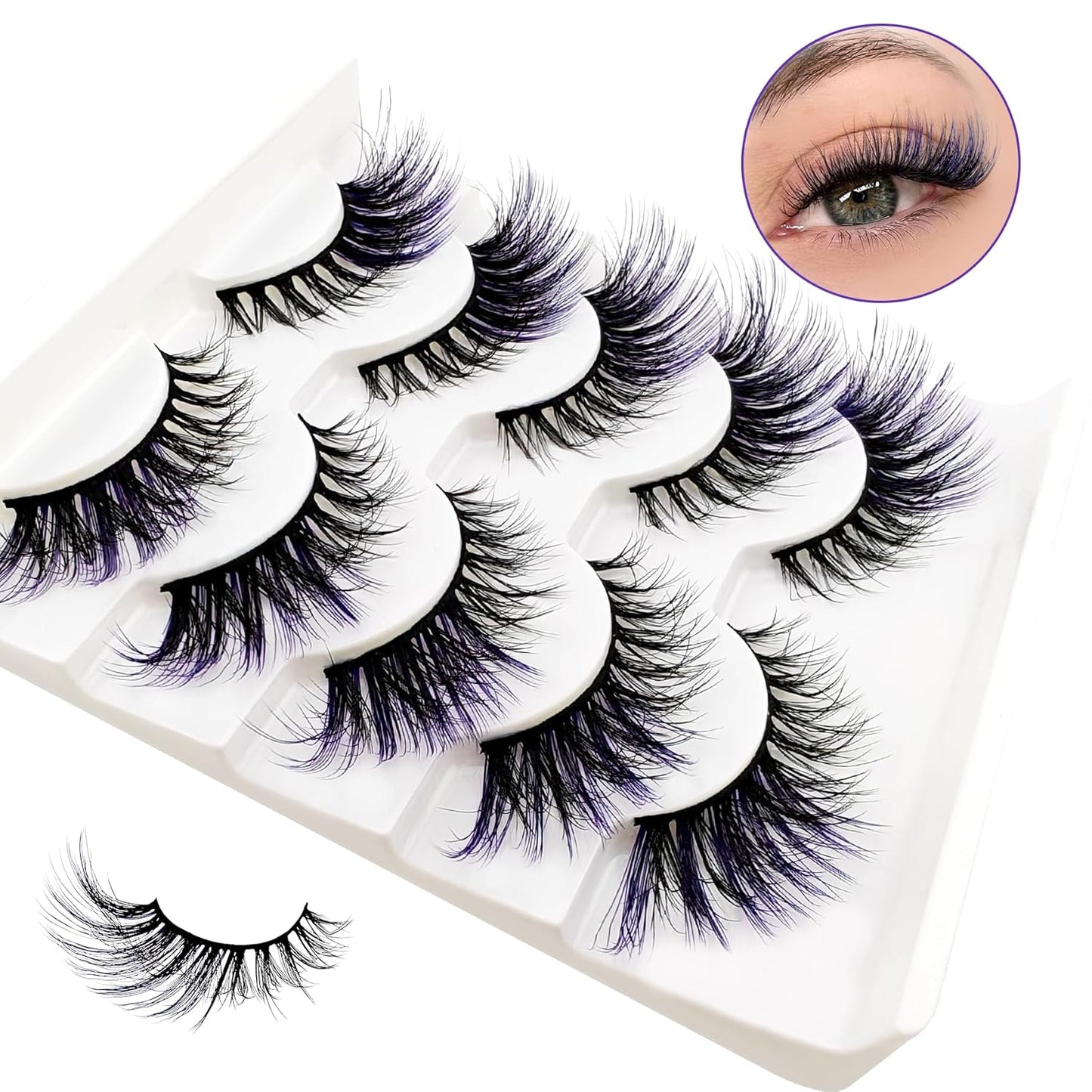 Colored Lashes Fluffy Mink Eyelashes Blue End, 20Mm Dramatic Cat-Eye Lashes That Look like Extensions Wispy Faux Mink False Eyelashes Natural Look(5W-Blue)