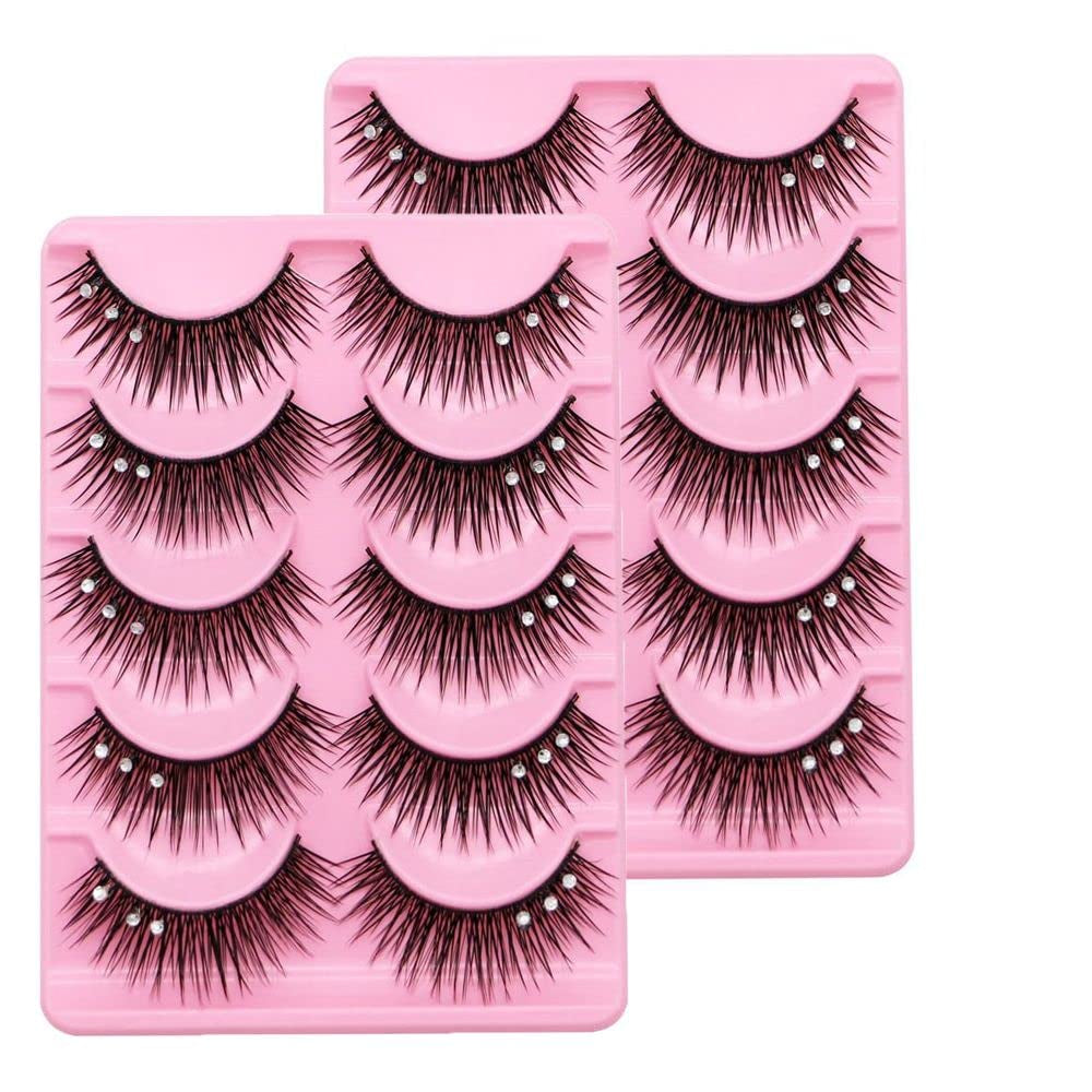 10Pair Diamond False Eyelashes for Makeup, False Eyelashes Dramatic Volume Thick Long Eye Lashes Glitter Handmade Fuffy Lashes Eye Extension