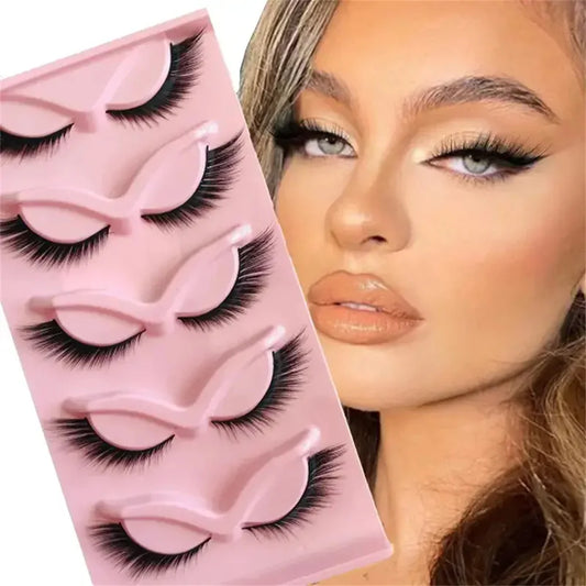 5 Pairs False Eyelashes, Natural Look Lashes Winged False Eyelashes, Slender Fluffy Lashes , Faux Cat Eye Fox Fairy Eye Lashes