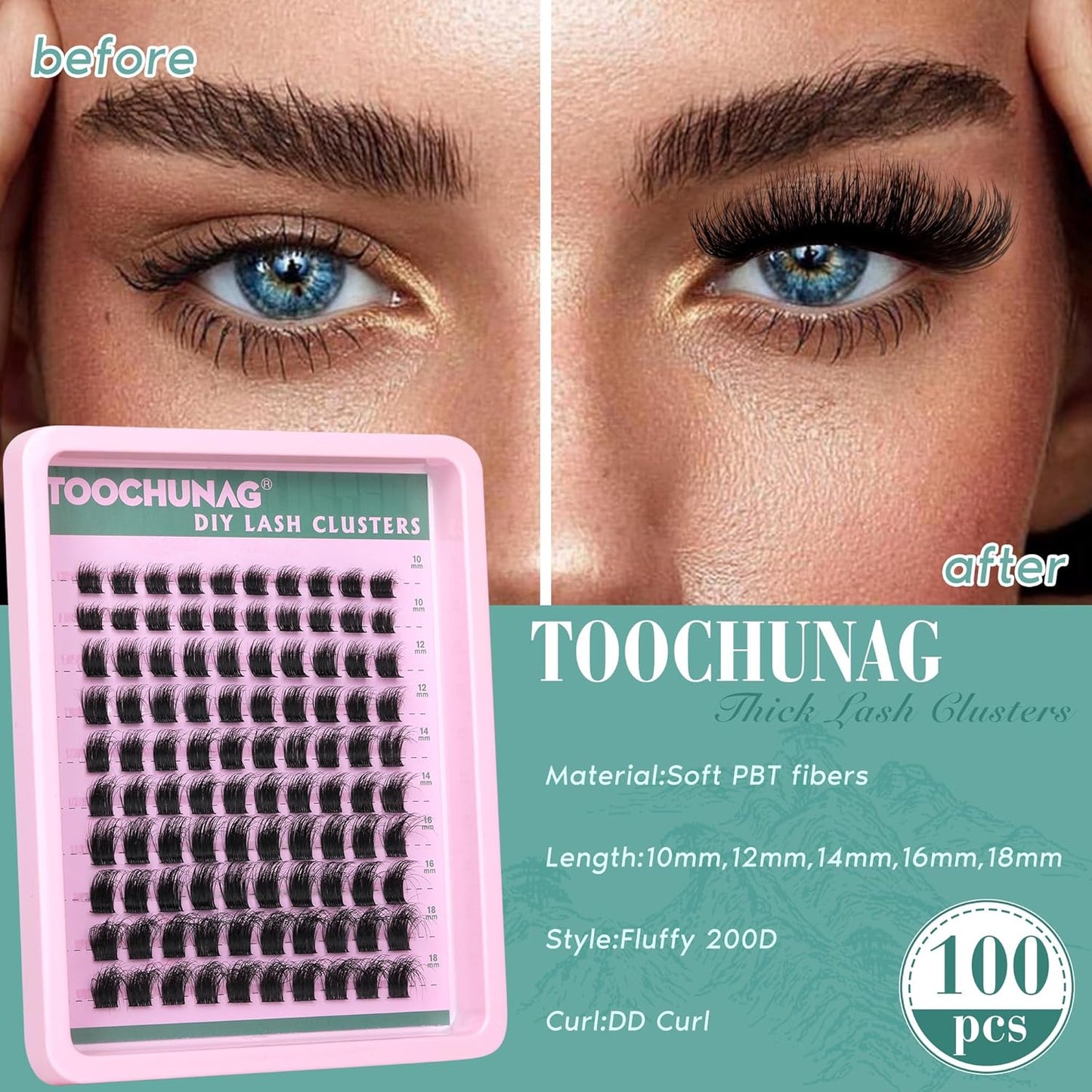 200D Cluster Eyelash Extensions Fluffy Lash Clusters DD Curl Wispy Individual Lashes Clusters Thick Eyelash Clusters 12-18Mm DIY Eyelashes Extension by