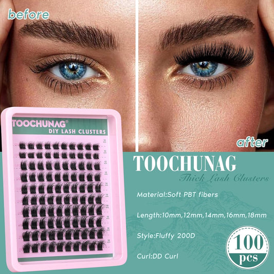 200D Cluster Eyelash Extensions Fluffy Lash Clusters DD Curl Wispy Individual Lashes Clusters Thick Eyelash Clusters 12-18Mm DIY Eyelashes Extension by